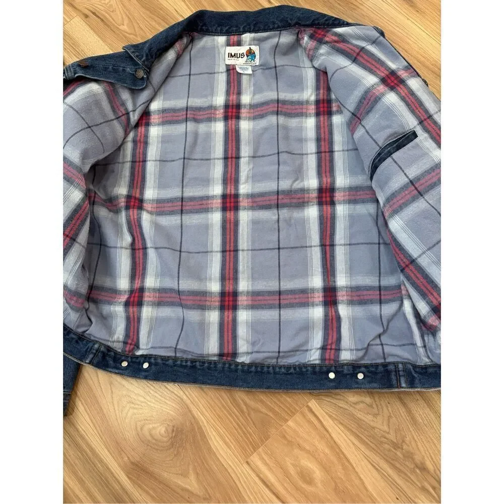 Imus vintage men’s Denim Embroidered American Flag Jacket Size XL